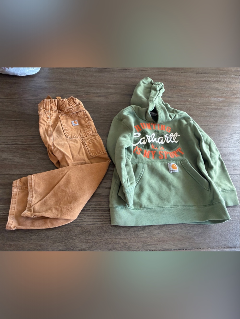 Carhartt Kids Olive Green Hoodie with Tan Joggers